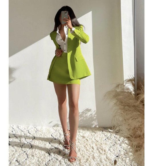 Zara | Jackets & Coats | Zara Women New Straight Cut Blazer Limited Edition Lime  Green 369816 Xsl | Poshmark